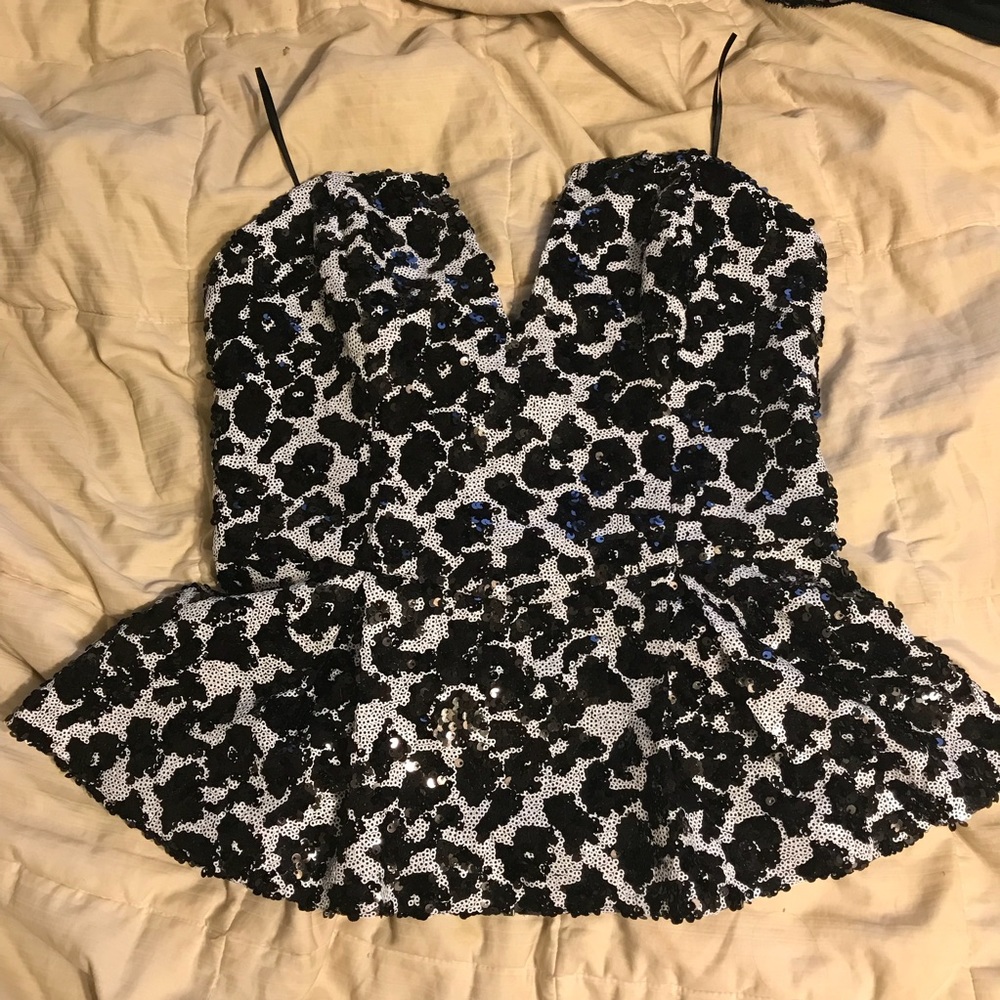 Guess sequin V-plunge pinup peplum bustier